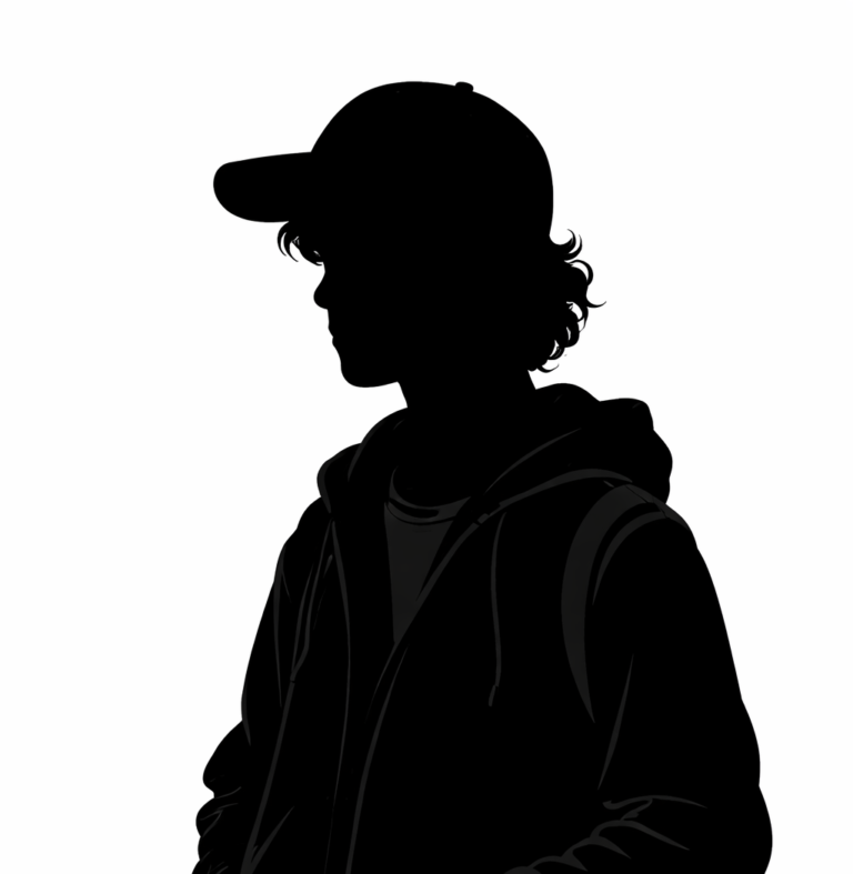 Silueta dečaka sa kačketom i rancem u retro stilu inspiriaSilhouette of a boy with a cap and backpack inspired by Stranger Things stylesanom Stranger Things serijom