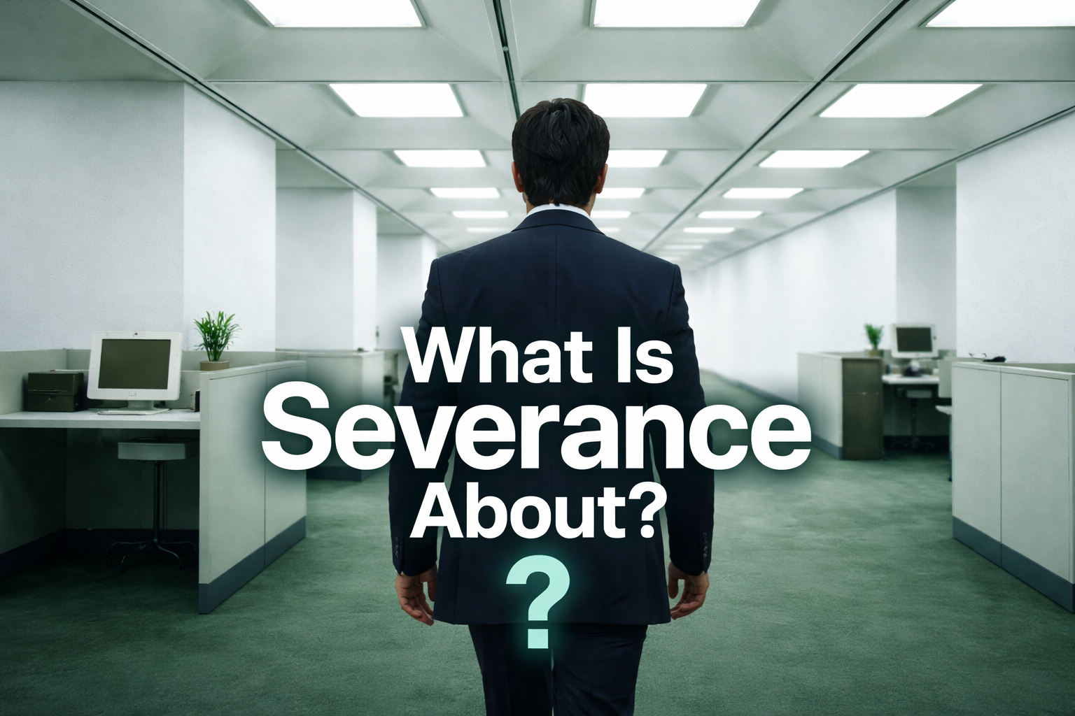 mysterious office hallway inspired by Severance TV series workplace concept